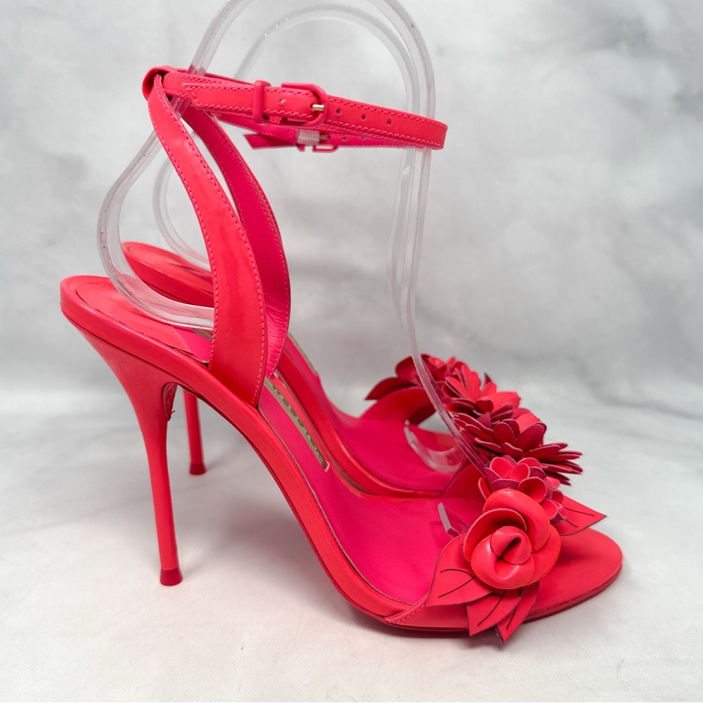 Sophia Webster Lilico Floral Leather Ankle Strap Stiletto Sandal Heels Pink 37.5 - Picture 3 of 16